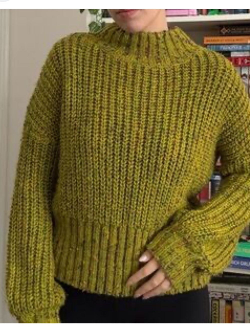 ✨ London Kaye Lime Green Speckled Marl Mock Neck Chunky Knit Crop Sweater ✨